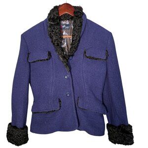 Wool and Persian Wool Trim Blazer Jacket Retro XS